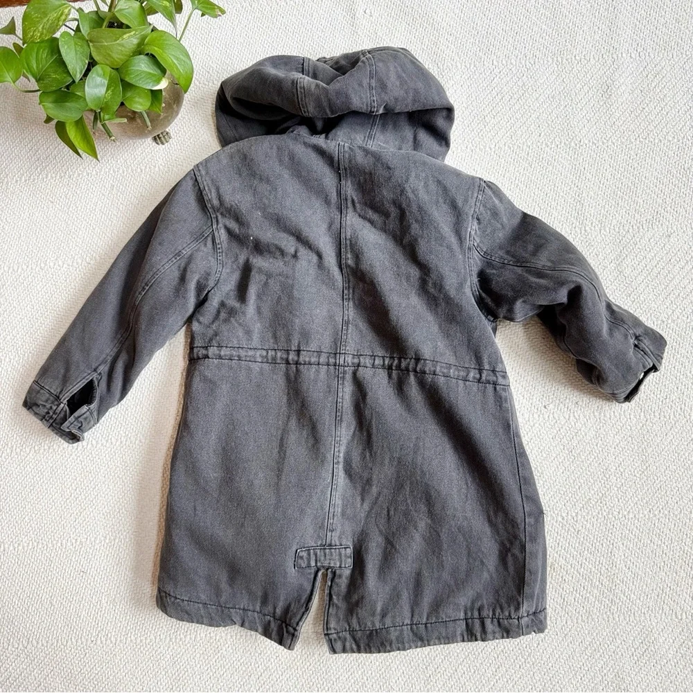 Zara Fleece Lined Black Denim Parka Coat
